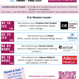 Planning des mercredis de l’emploi des mois de février et mars 2026 Planning des mercredis de l’emploi des mois de février et mars 2026