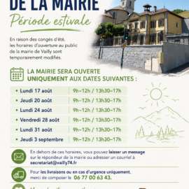 Horaires d’ouverture de la mairie – période estivale